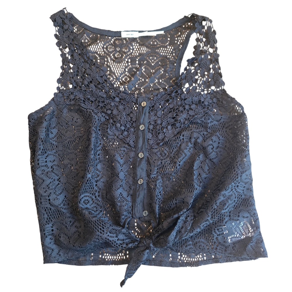 Kimchi Blue Urban Outfitters Black Crochet Lace Tie Front Button Tank Top Small